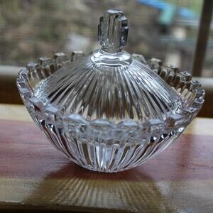 Crystal Trinket Dish, Mikasa Crystal Glass "MARQUETTE" Ribbed Bowl with lid.